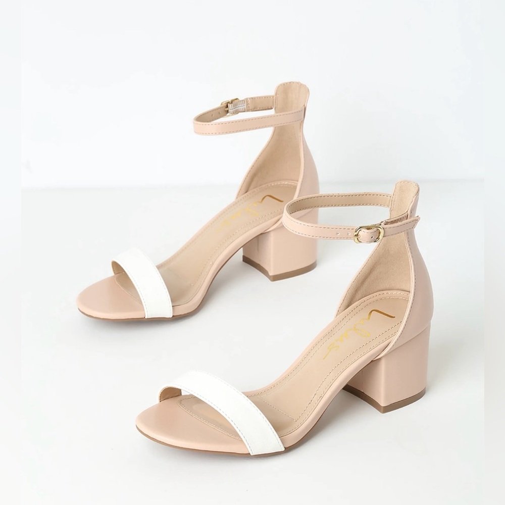 Lulus Harper Color Block Light Nude and White Ankle Strap Heels